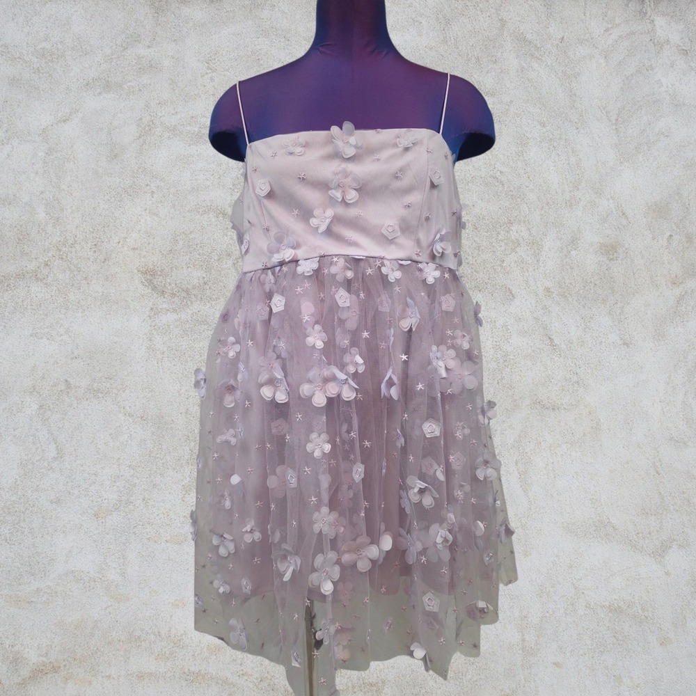 Altar'd State Aurora Lavender 3D Floral Fairy Tulle Mini Dress Womens Large F39